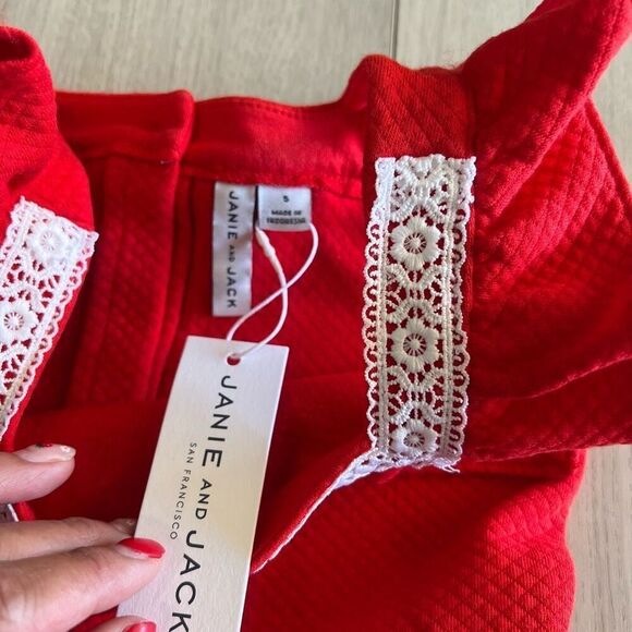 Janie and Jack Red Romper Pockets Girls Size 5 - Picture 4 of 6